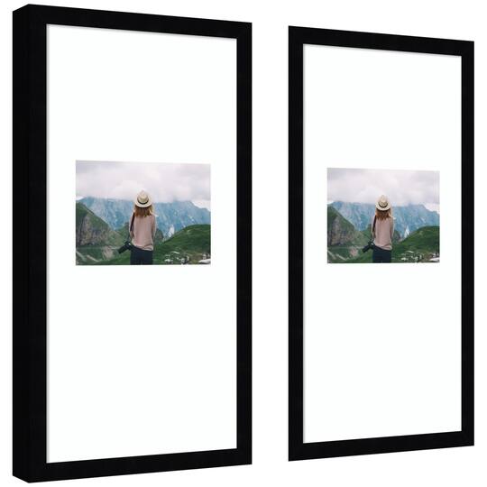 Kate and Laurel 11" x 20" Svelte Noir Black Photo Frames with 5" x 7" Mat, 2ct.
